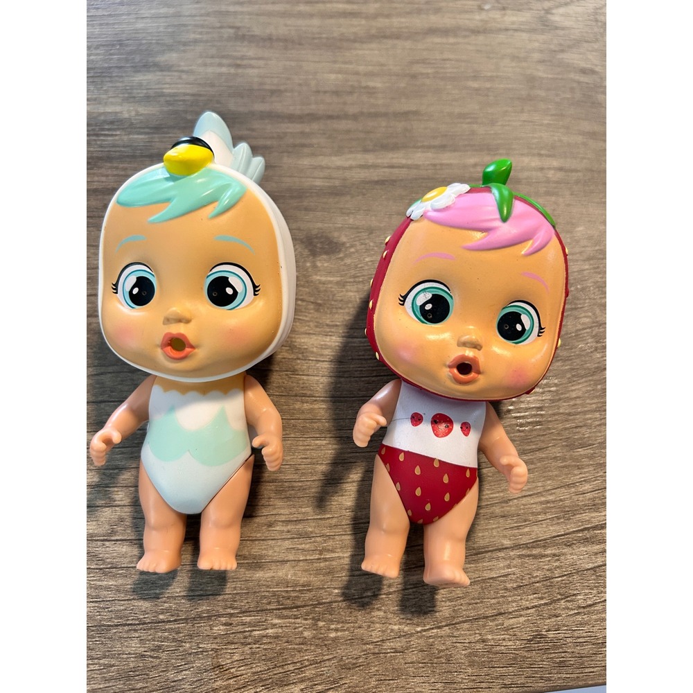 IMC Toys Cry Babies Magic Tears Tropical Beach Ella Strawberry & Swan Doll Lot 2